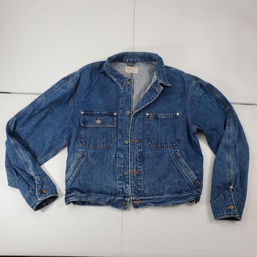 Vintage 90s USA Rare Polo Ralph Lauren Denim Bomber Jacket Men ~S/M Dungarees